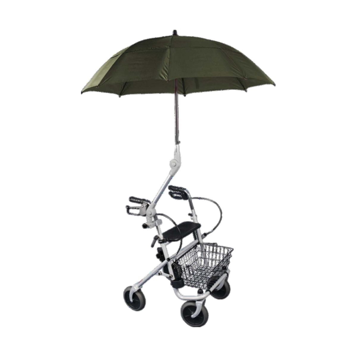 Rolko PROTEKTOR Wheelchair & Walker Umbrella — dark green, mounted on rollator