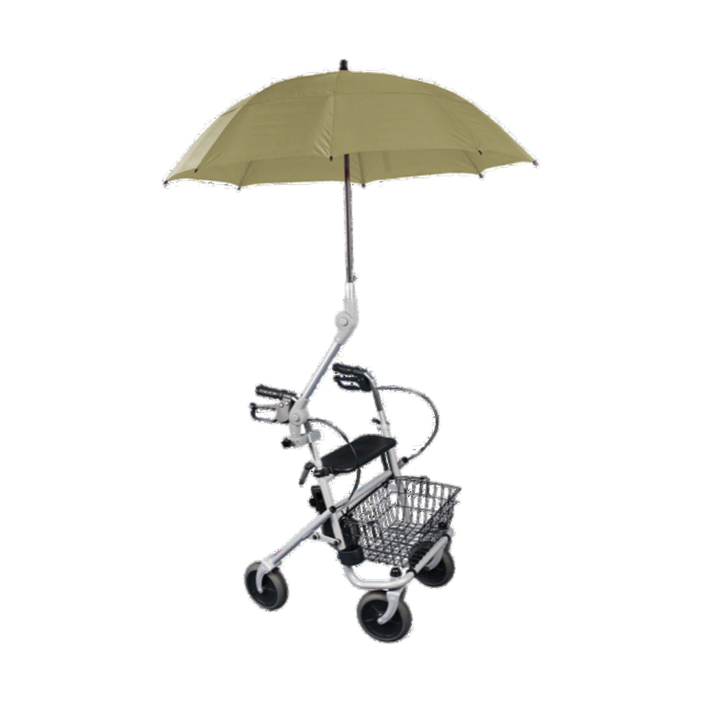 Rolko PROTEKTOR Wheelchair & Walker Umbrella — olive/khaki, mounted on rollator