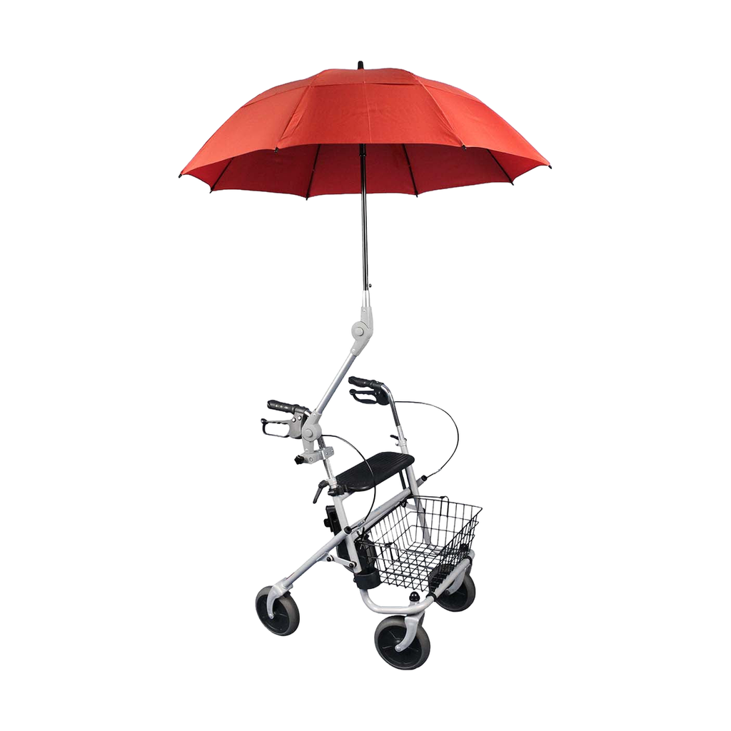 Rolko PROTEKTOR Wheelchair & Walker Umbrella — red, mounted on rollator