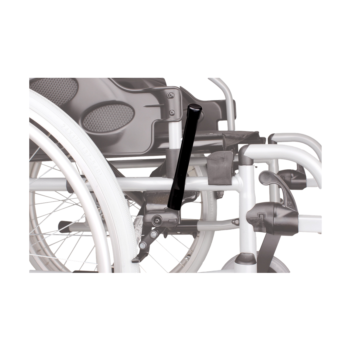 Rolko Brake Lever Extension WLV1 — mounted on wheelchair frame