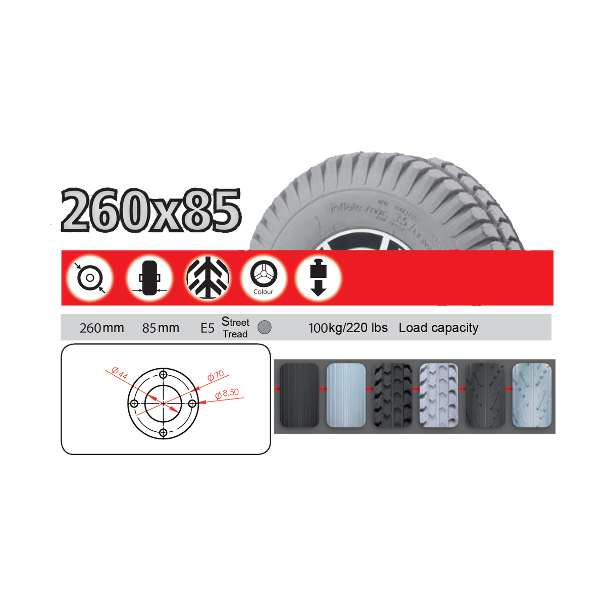 Rolko 260mm power chair drive wheel for Pride — additional view